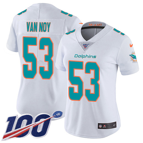 Nike Miami Dolphins #53 Kyle Van Noy White Women Stitched NFL 100th Season Vapor Untouchable Limited Jersey->women nfl jersey->Women Jersey